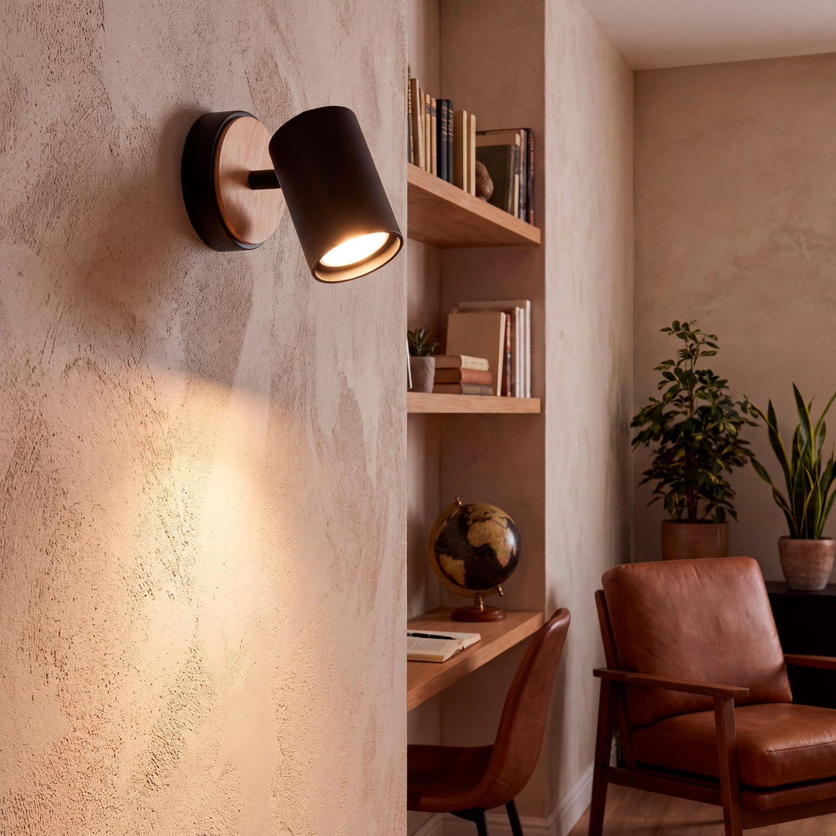 Spot negro con madera como aplique dirigible en la pared