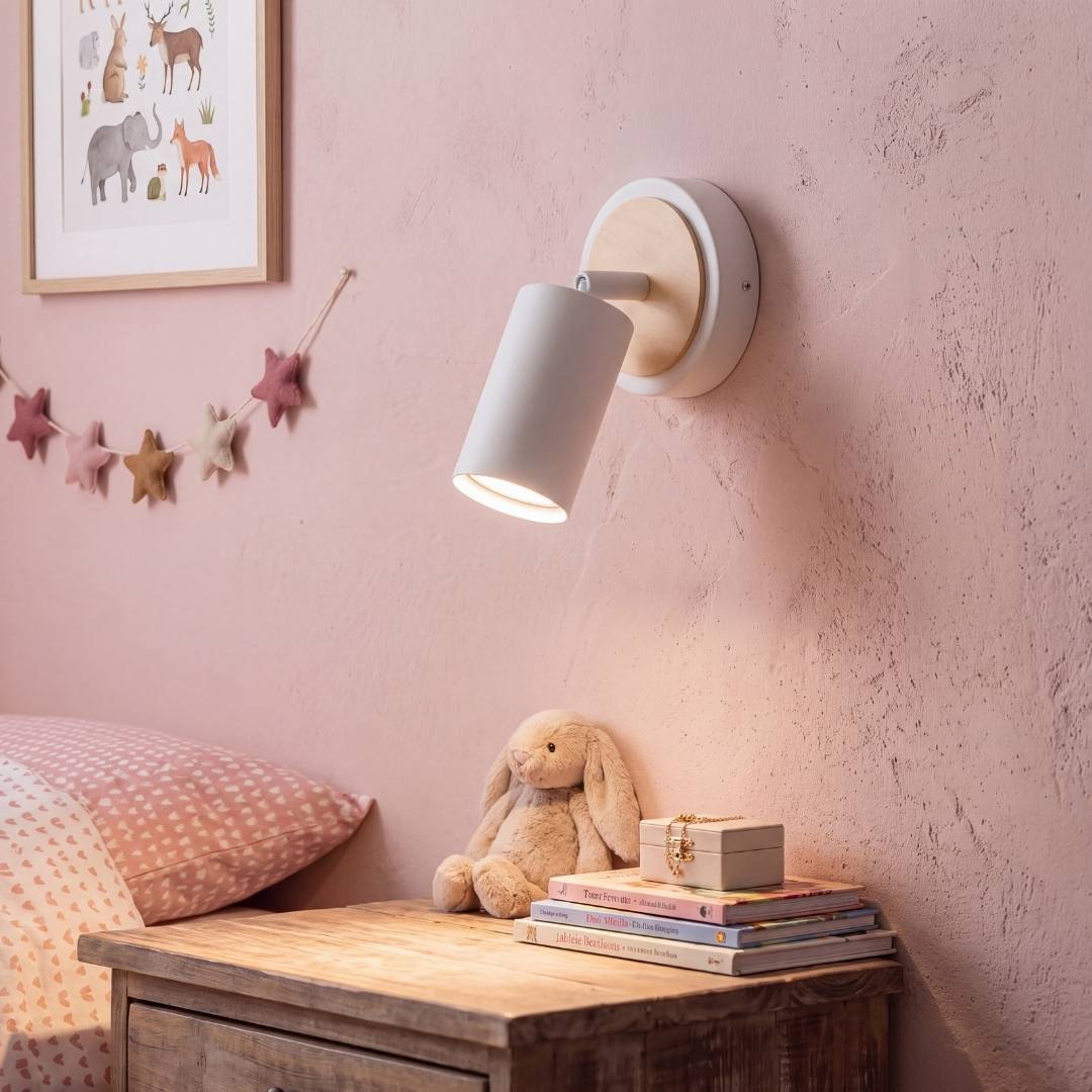 Spot dirigible blanco como aplique en el dormitorio con luz cálida