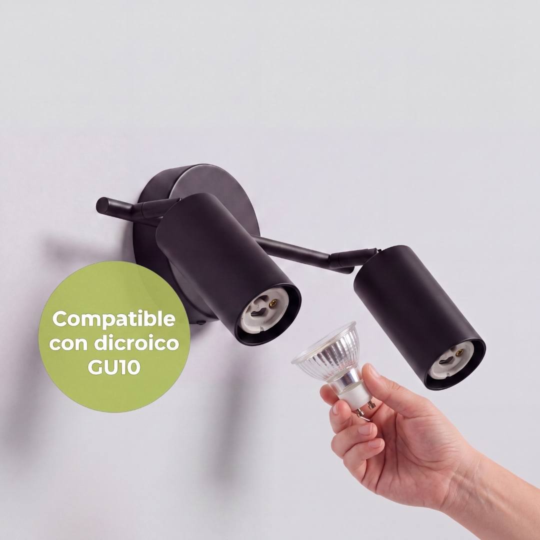 Instalación de dicroico en socket GU10 del spot doble, dicroicos no incluidos