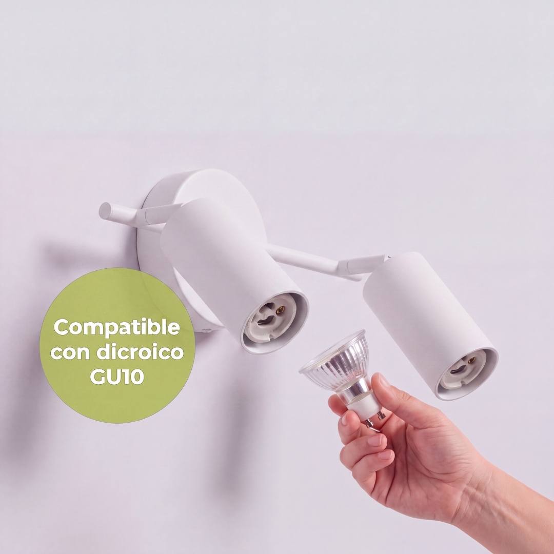 Instalación de dicroico en socket GU10 del spot doble, dicroicos no incluidos