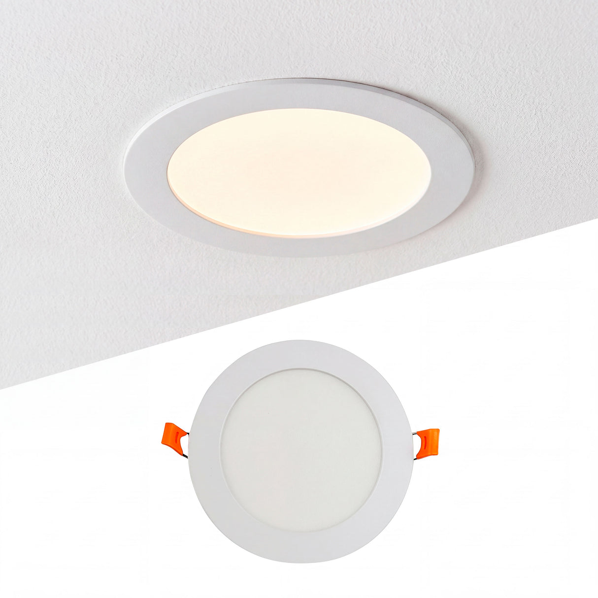Panel LED circular empotrable de 18W luz cálida Ilumina instalado en techo.