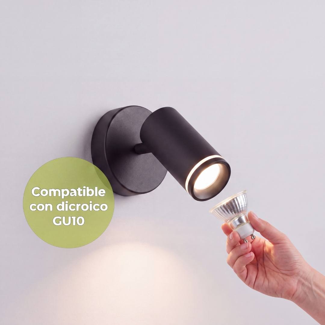 Instalación de dicroico en socket GU10 del spot Erika, dicroico no incluido