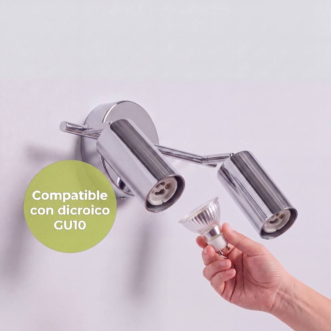 Instalación de dicroico en socket GU10 del spot cromado, dicroicos no incluidos
