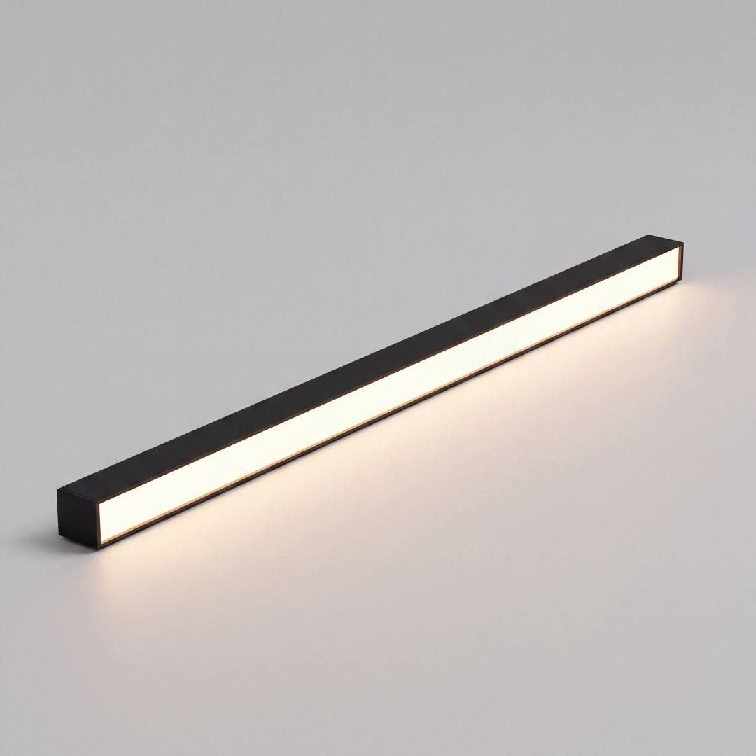 Spot LED lineal de 20W encendido mostrando su línea de luz sin puntos visibles