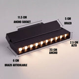 Dimensiones del spot articulable 12W: cabezal 23 cm y socket 11.5 cm