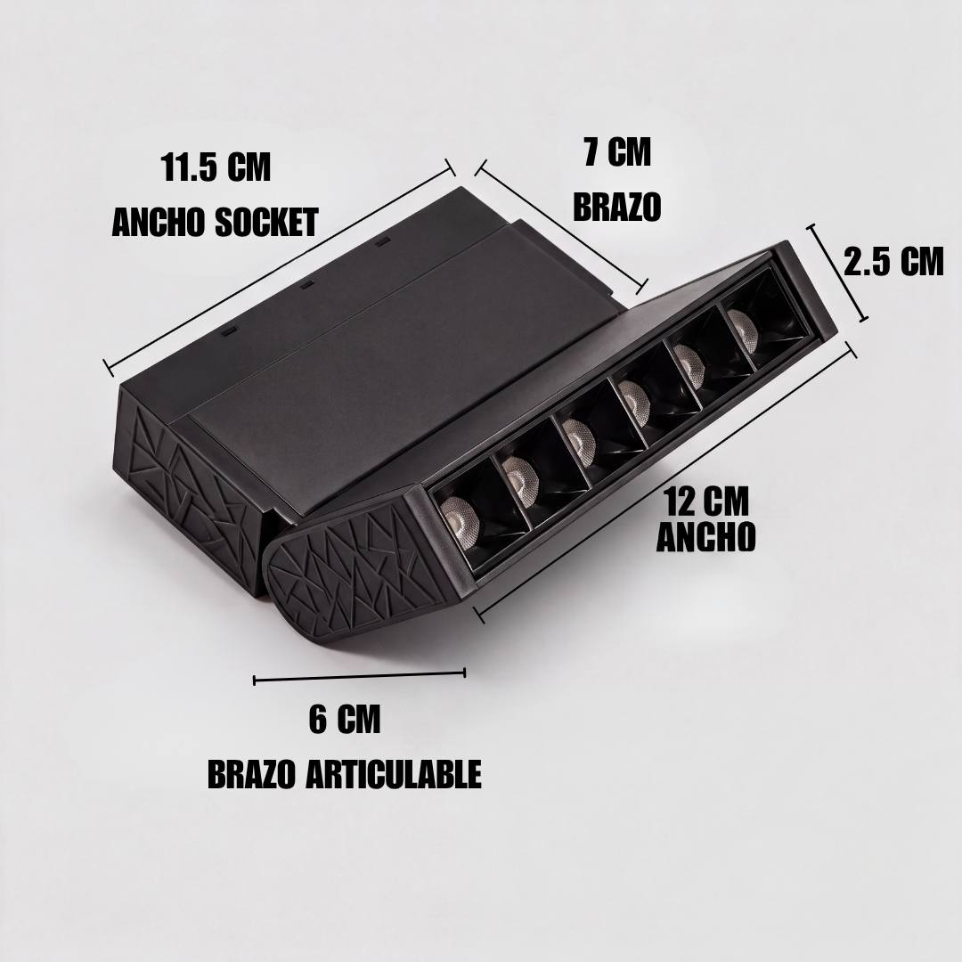 Dimensiones del spot articulable 6W: cabezal 12 cm y socket 11.5 cm