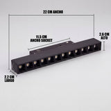 Dimensiones del spot LED magnético grille: 22 cm de ancho y 2.6 cm de alto