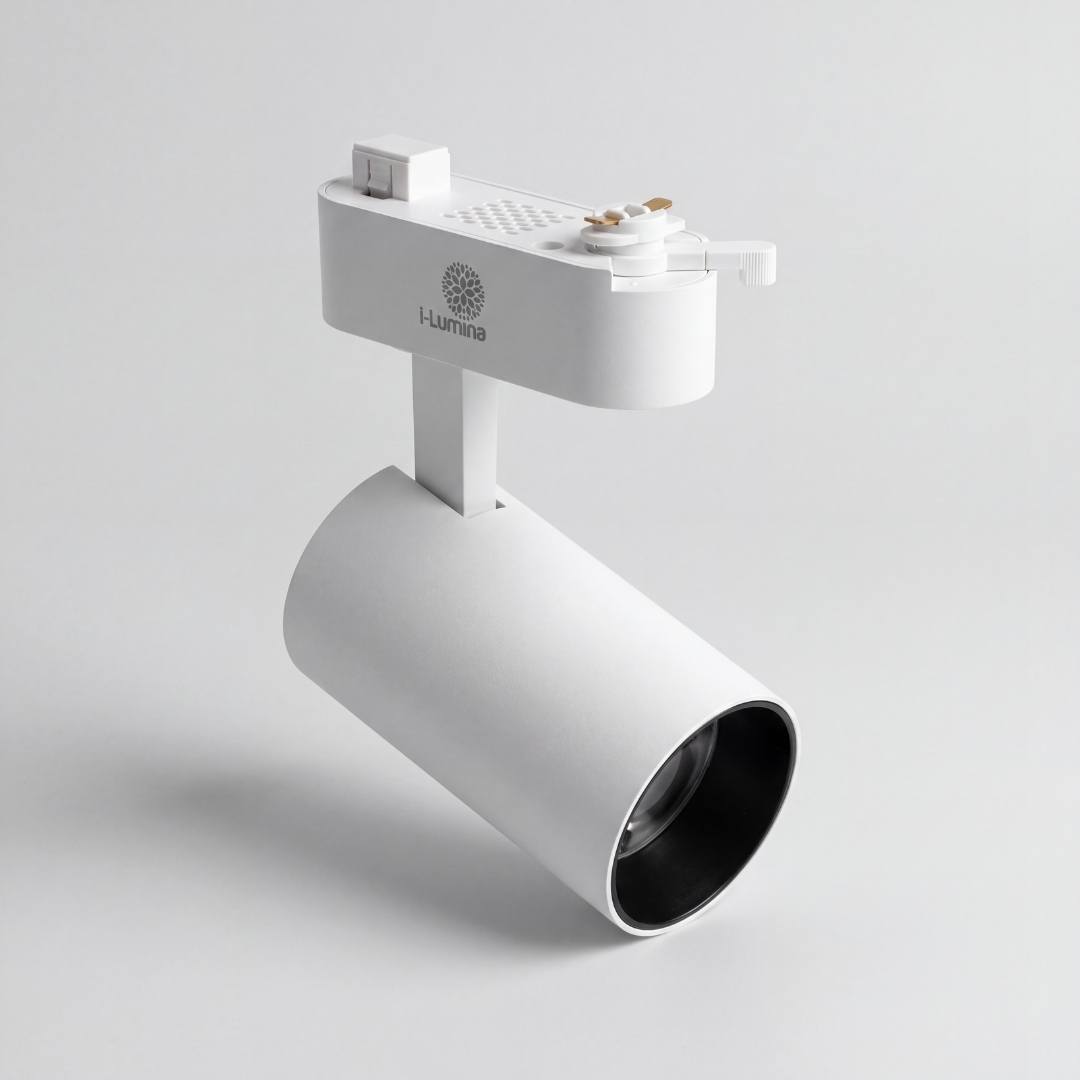 Spot LED para riel 220V en aluminio blanco mate con cabezal dirigible