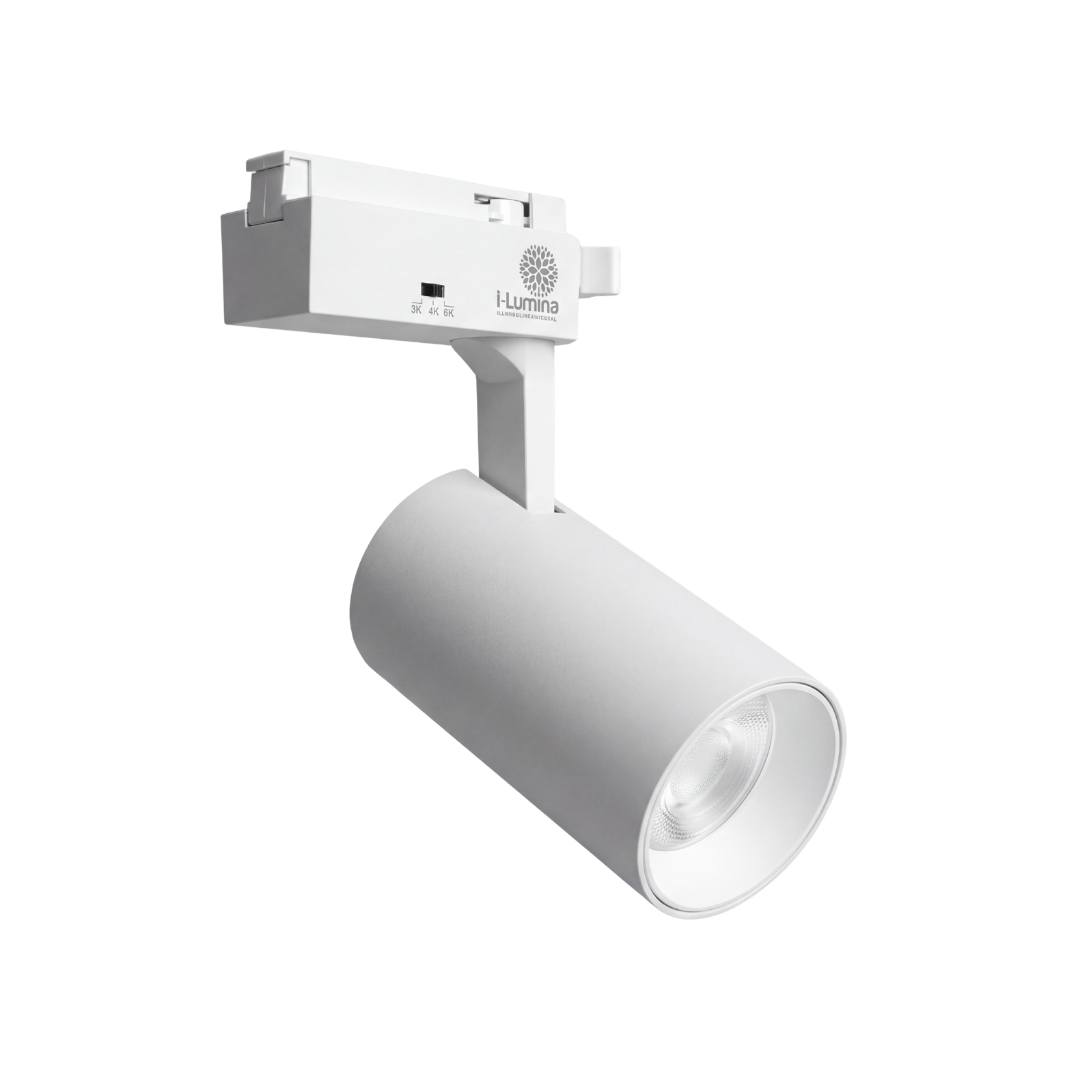 Spot LED para riel 220V LEXI en aluminio blanco mate con cabezal dirigible