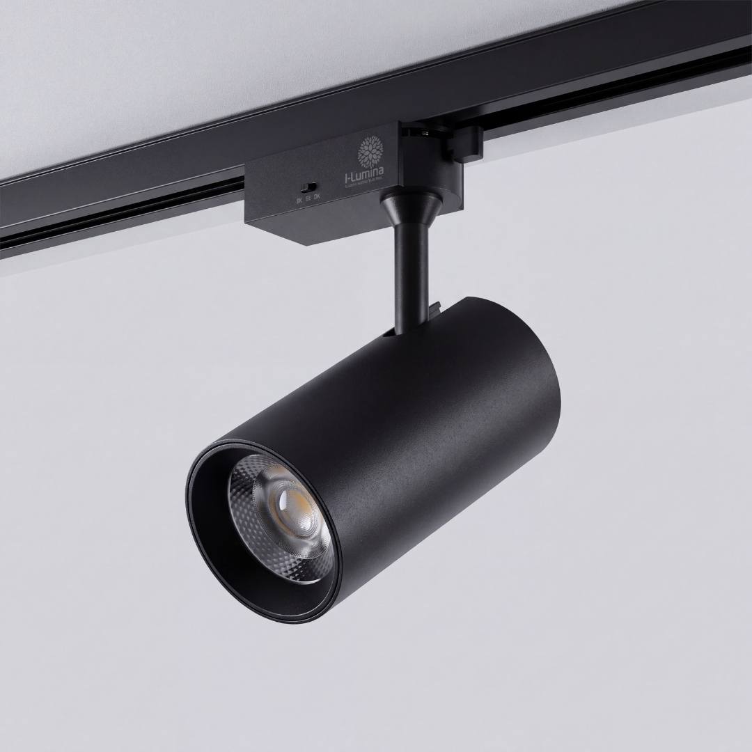 Spot LED para riel 220V TRIXY en aluminio negro mate con cabezal dirigible