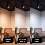 Spot LED de riel LEXI con 3 tonalidades: cálida 3000K, neutra 4000K y fría 6000K