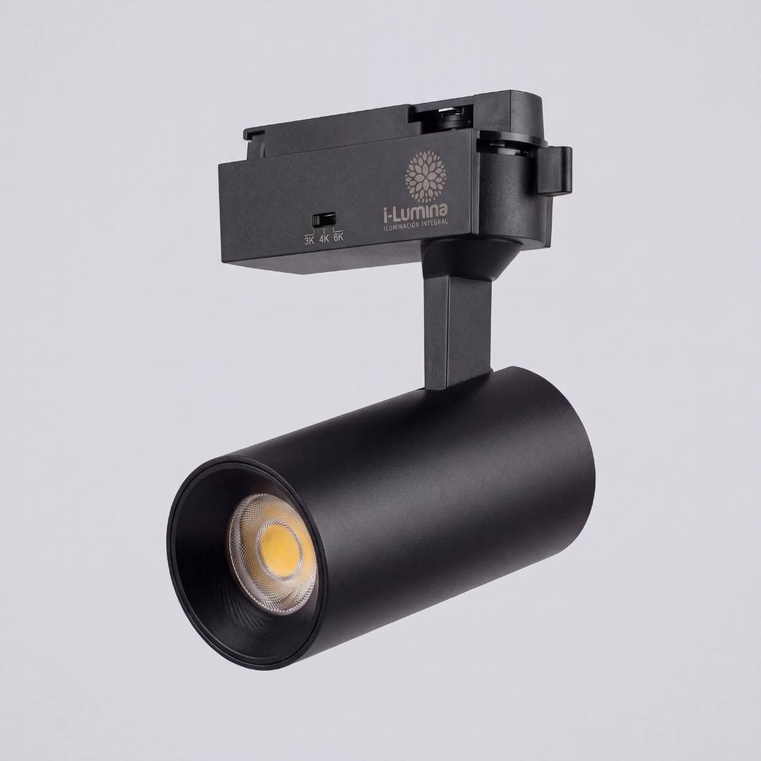Spot LED para riel LEXI en aluminio negro mate, vista frontal