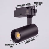 Dimensiones del spot LED para riel LEXI: cabezal 11 cm por 5 cm de diámetro
