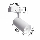 Dimensiones del spot LED para riel LEXI White: adaptador 8.5 cm, cabezal 11 cm