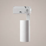 Vista lateral del spot LED para riel LEXI White con adaptador y logo