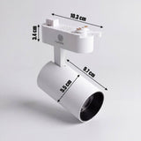 Dimensiones del spot LED para riel ROXY White: adaptador 10.3 cm, cabezal 9.7 cm