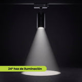 Spot LED TRIXY proyectando un haz de luz focalizado de 24 grados