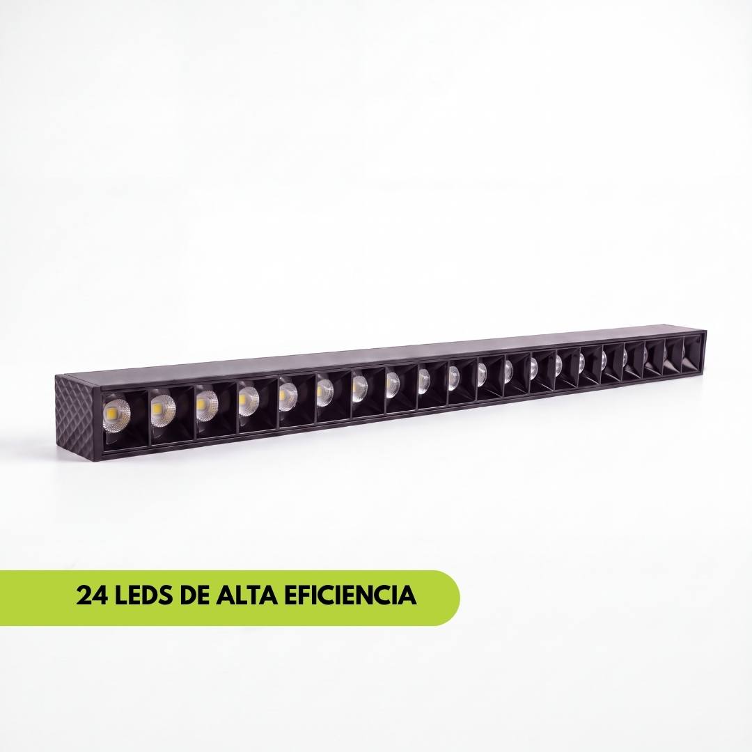 Perfil del spot magnético grille con sus 24 LEDs COB de lente individual