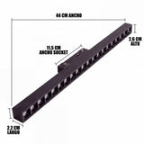 Dimensiones del spot magnético grille: 44 cm de ancho y socket de 11.5 cm
