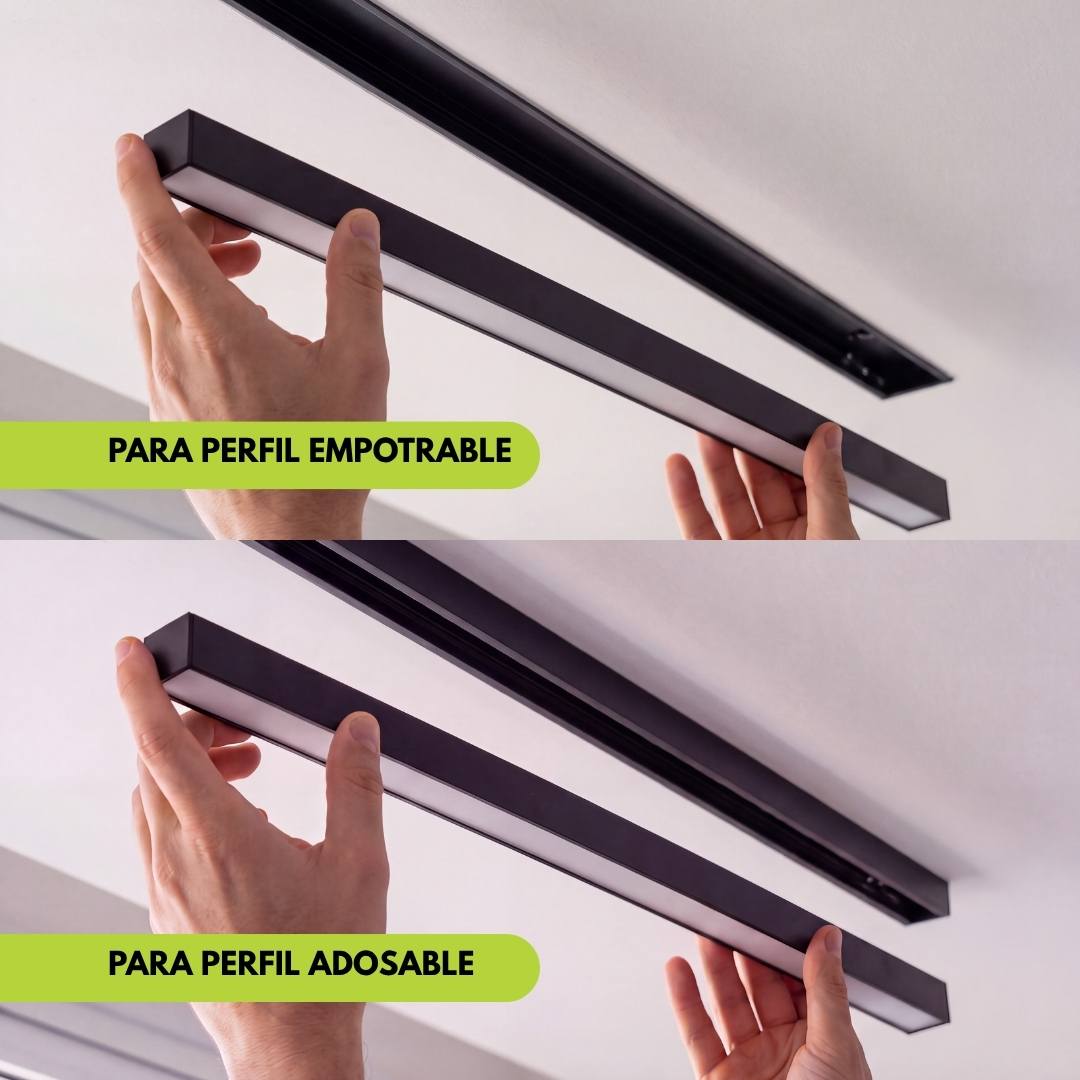 Instalación del spot magnético en riel empotrable o adosable, riel no incluido
