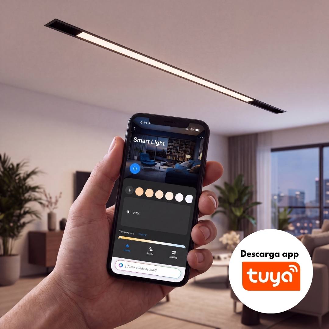 Funciones smart del spot LED con app Tuya: intensidad, tonalidad y escenas