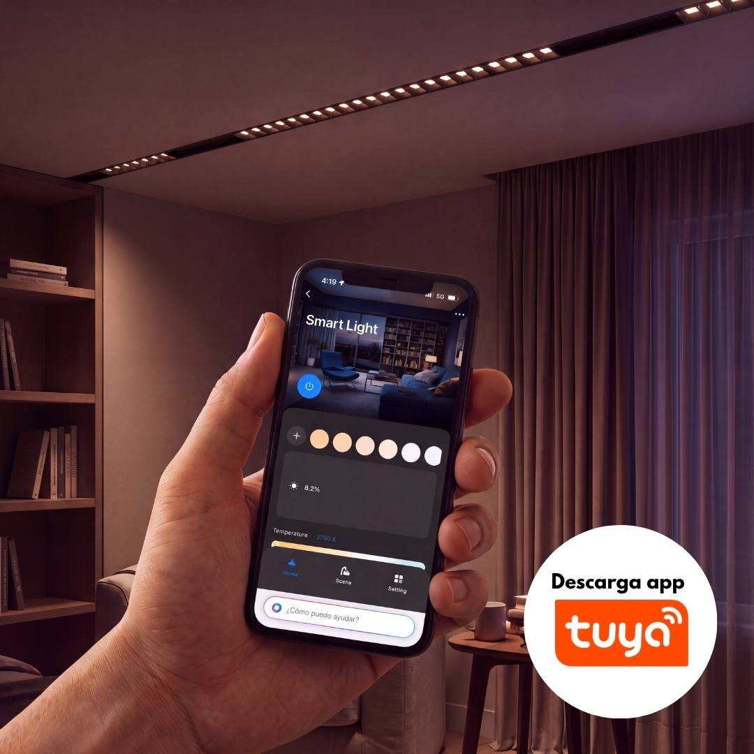 Control del spot magnético smart desde el celular con la app Tuya