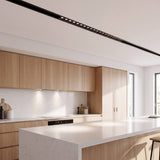 Spot LED en riel magnético adosable iluminando la encimera de una cocina moderna