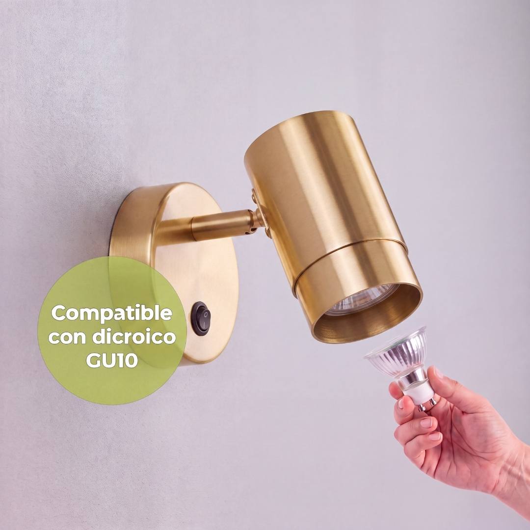 Instalación de dicroico en socket GU10 del spot Tessa Gold, dicroico no incluido