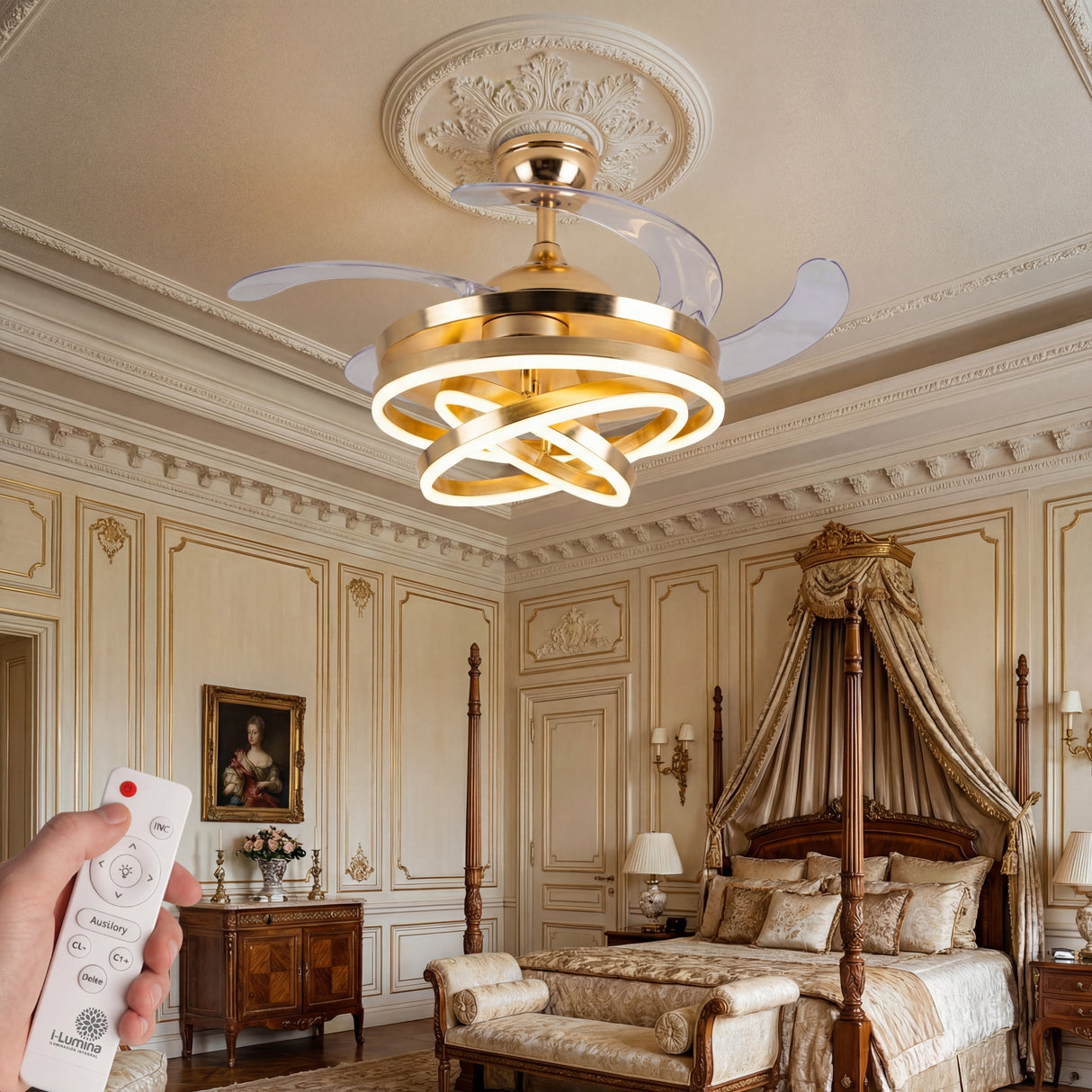 Combinación de arquitectura clásica y tecnología moderna con el ventilador Luxury Gold.