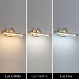 Demostración de las tres tonalidades de luz (cálida, neutra y fría) integradas en el aplique de pared.