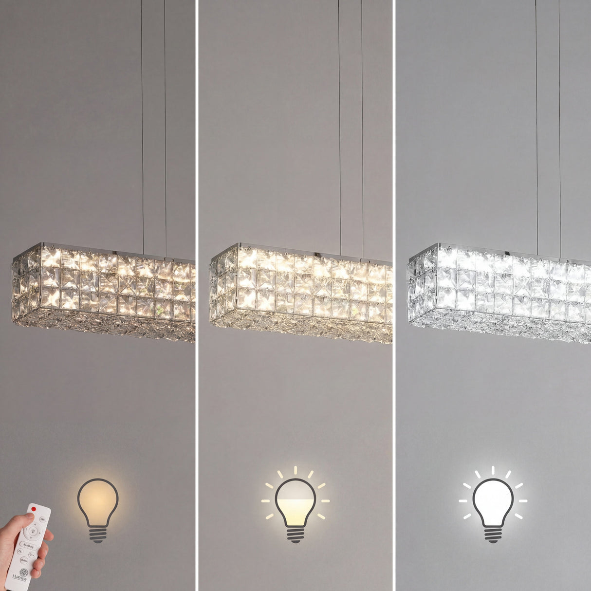 Comparativa de tres temperaturas de color: cálida, neutra y fría en dispositivo LED.