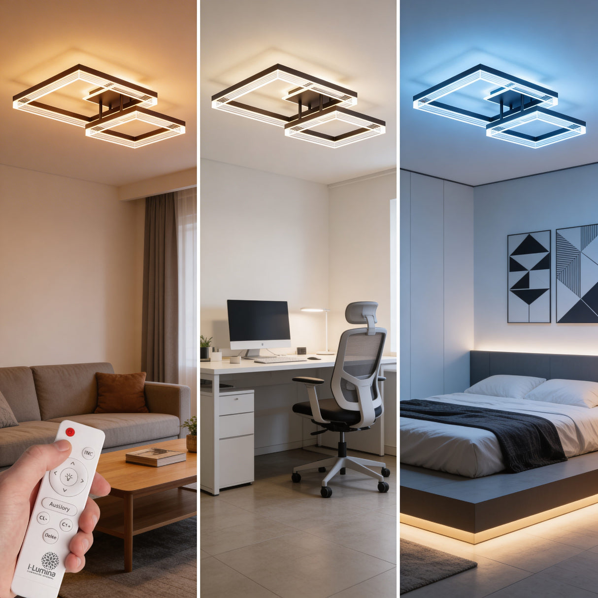 Comparativa de luz cálida, neutra y fría aplicada en diferentes ambientes del hogar.