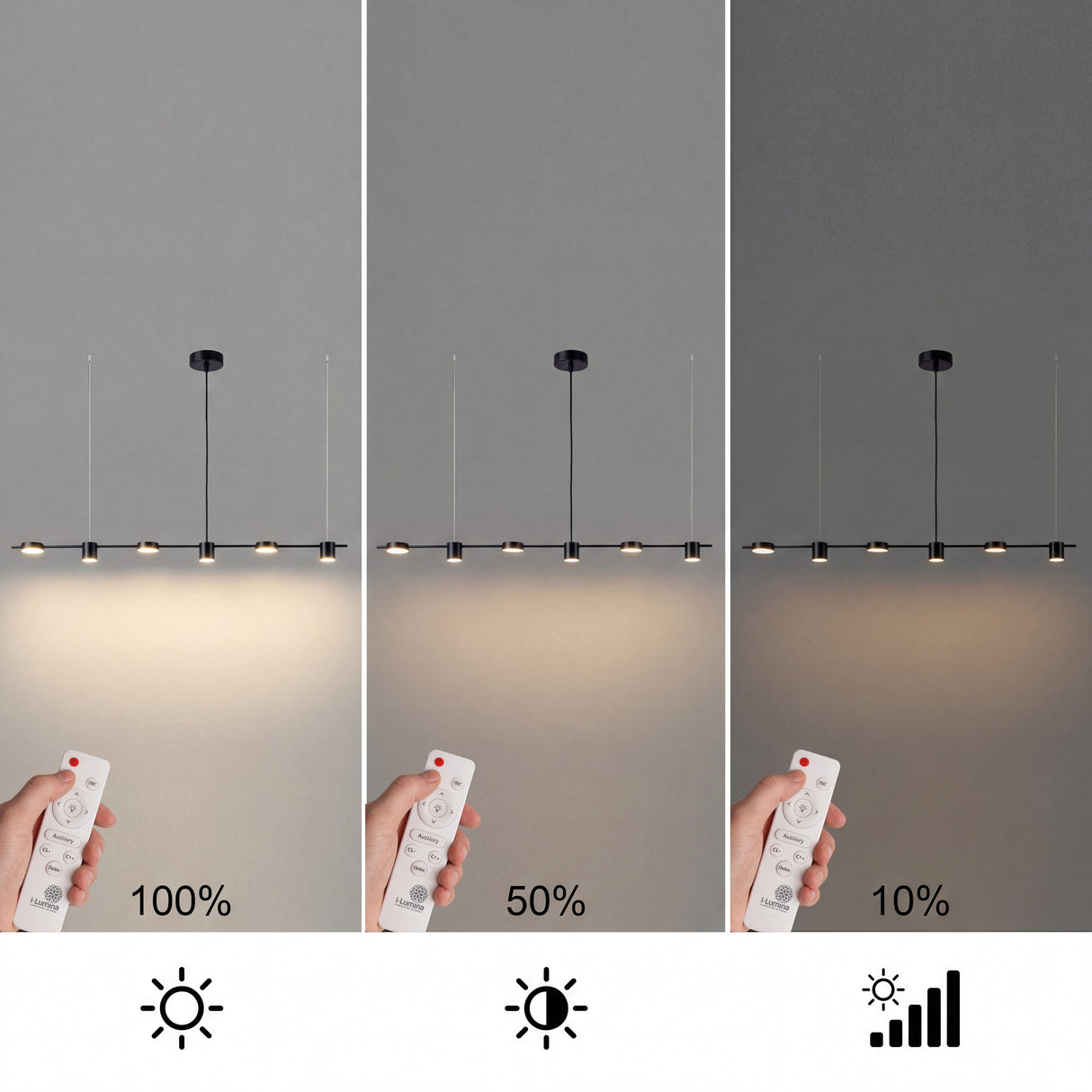 Comparativa de las tres tonalidades de luz led: calida, neutra y fria mediante control remoto.