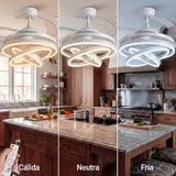 Tres temperaturas de color (cálida, neutra, fría) aplicadas en una cocina con ventilador blanco.