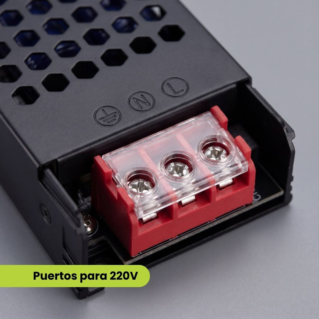 Bornera roja de entrada 220V del transformador para cinta LED con tapa protectora