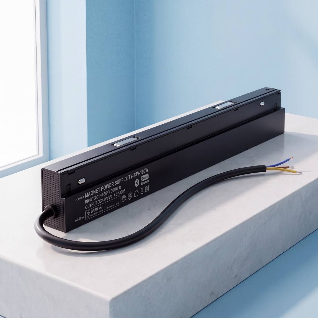 Transformador magnético smart 100W 48V negro con su cable de conexión a 220V