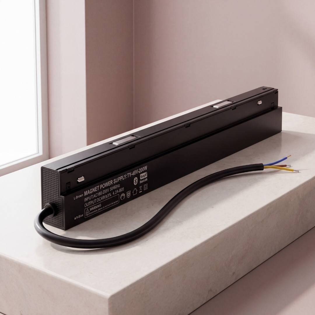 Transformador magnético smart 200W 48V negro mate para riel magnético