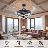 Iconografía de funciones: atenuación de luz, ahorro de energía, 6 velocidades y motor silencioso.