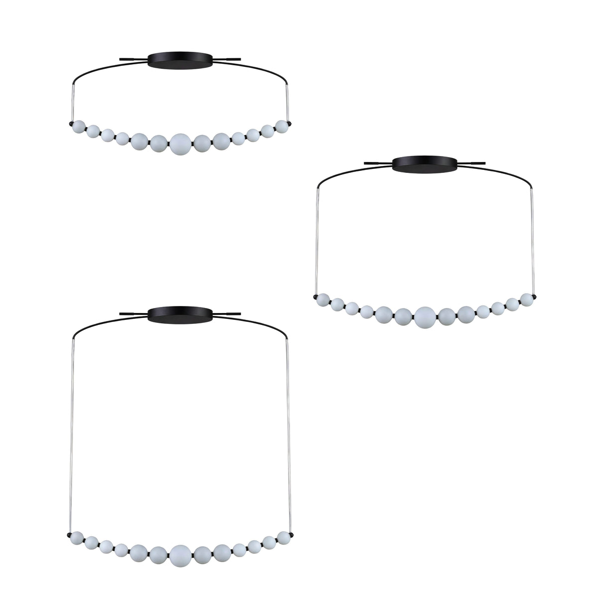 Ejemplo de diferentes alturas regulables para lampara colgante lineal LED