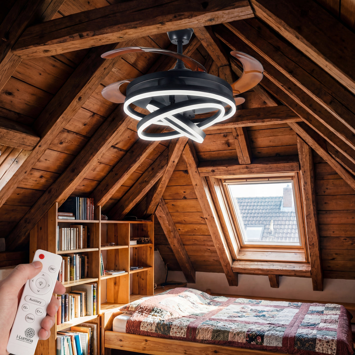 Instalación en dormitorio abuhardillado aprovechando la varilla de extensión de 20 cm.