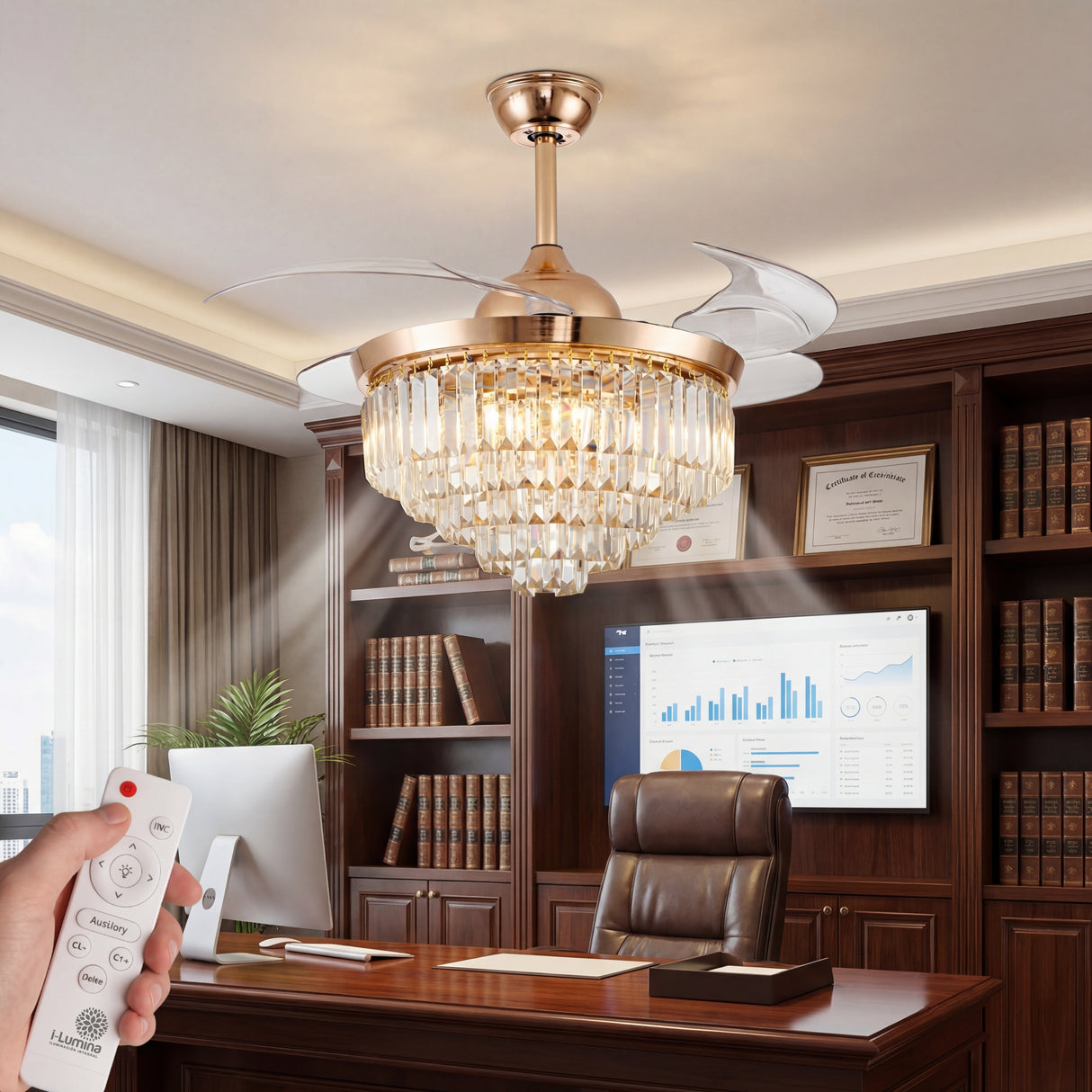 ventilador de techo con luz para estudio o zona de home office