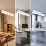 Comparativa de aplicaciones de luz lineal en salón, despacho y cocina de estilo moderno.