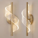Perspectiva frontal y lateral de la lampara de pared interior Helix Line Gold LED.