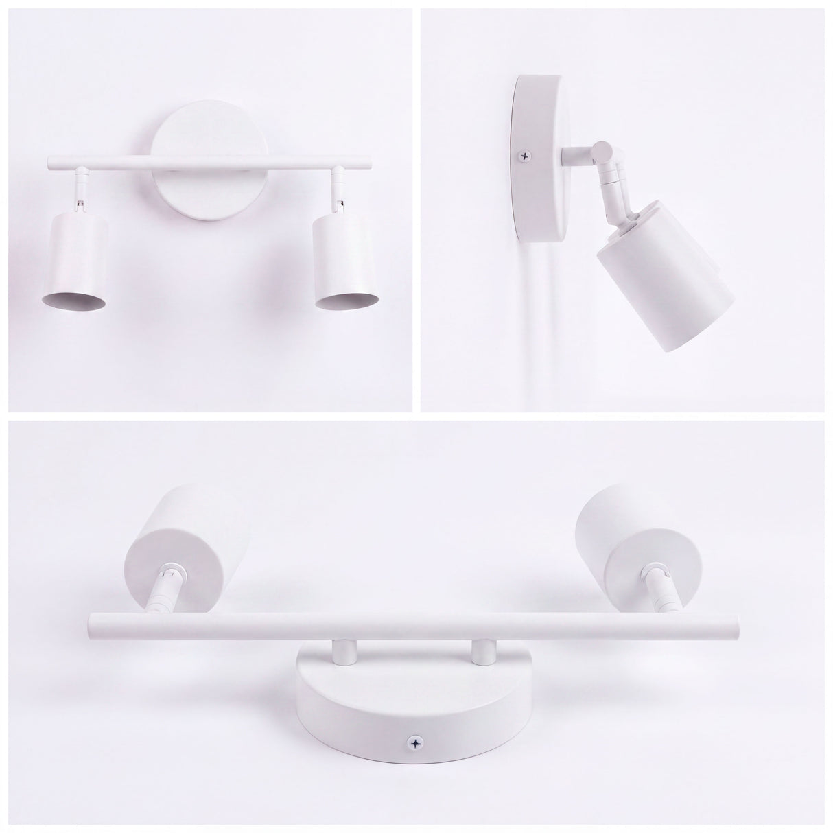 Muestra de catálogo e-commerce con tres ángulos de barra orientable metálica en blanco.