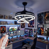 Estación de juegos (Gaming Setup) equipada con lámpara ventilador Luxury Futura Black.