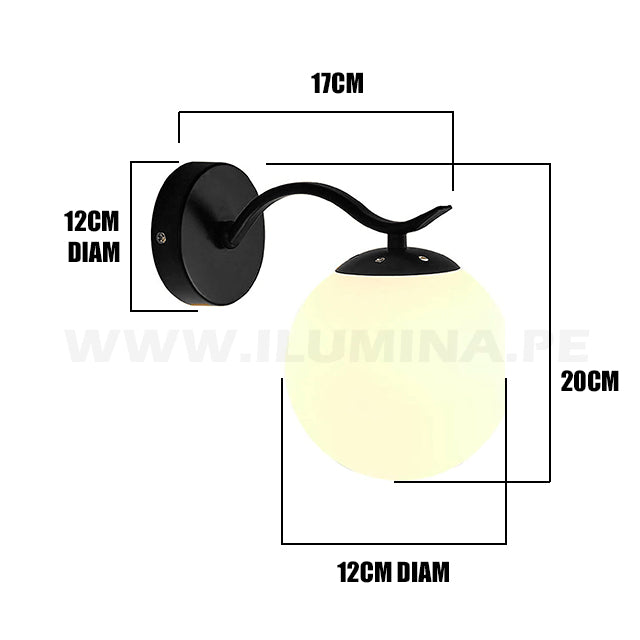 LÁMPARA DE PARED INTERIOR MURCIA BLACK LED + FOCO LED FILAMENTO G45 4W E27 TRANSPARENTE ILUMINA