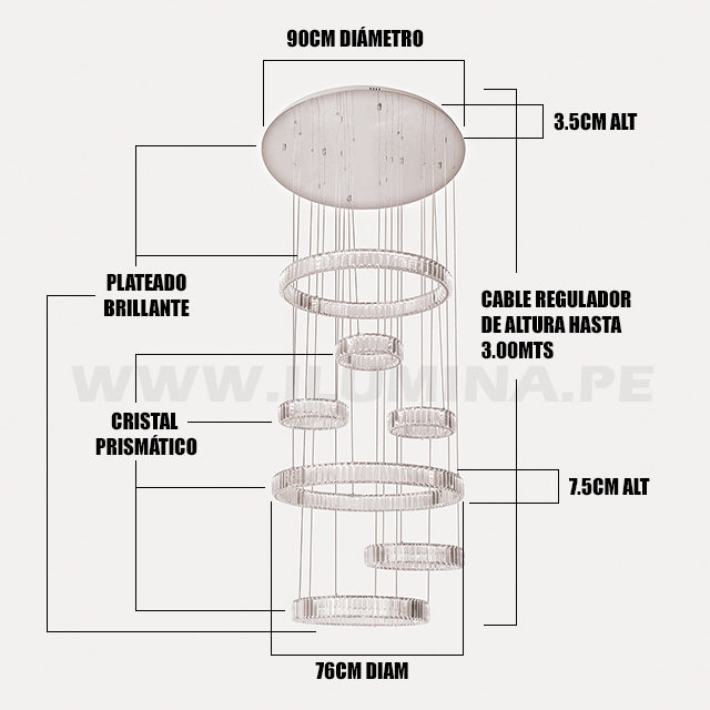 LÁMPARA COLGANTE PREMIUM MANHATTAN SILVER LED + CONTROL REMOTO