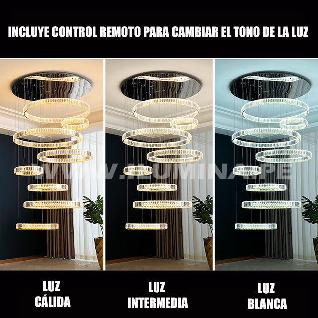 LÁMPARA COLGANTE PREMIUM MANHATTAN SILVER LED + CONTROL REMOTO