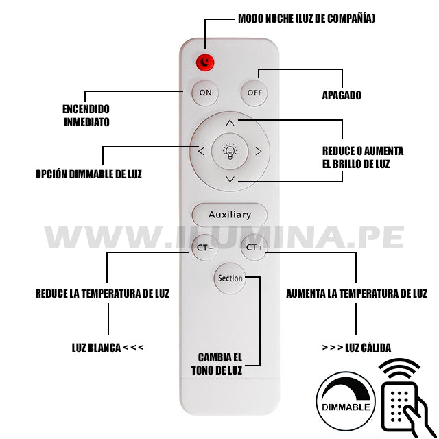 LÁMPARA DE TECHO LUCIANA LED WHITE 30W + CONTROL REMOTO