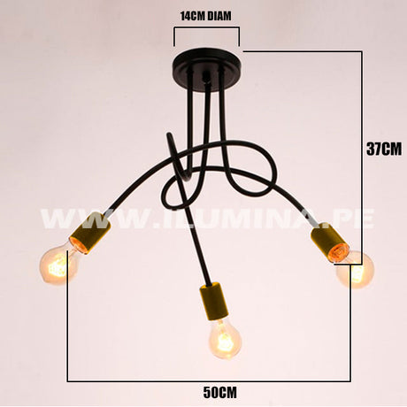 LÁMPARA DE TECHO LUANA 3 BLACK AND GOLD + FOCO LED G95 PAVONADO 10W TRICOLOR